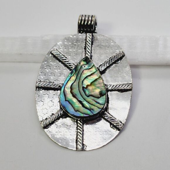 Abalone Shell 925 Silver Plated Handmade Gemstone Pendant of 2.3" Ethnic Gift - Picture 3 of 5
